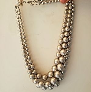3 string, steel grey faux pearl necklace